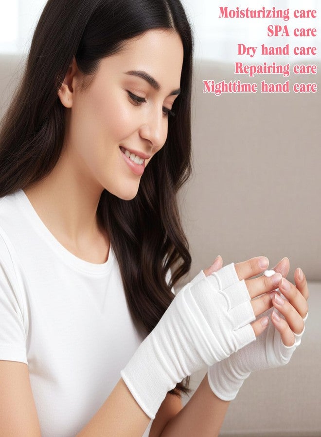 Qulkws 6 Pairs White Fingerless Gloves Soft Comfortable Overnight Dry Hands Glove Cotton Moisturizing Gloves Eczema Sun Protection Glove for Adults Driving Spa Sleeping Hand Spa Care - Image 5